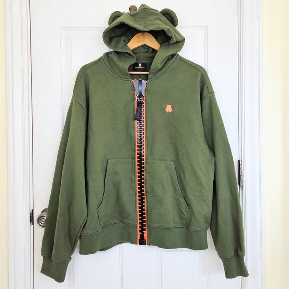 Teddy Fresh Big Large Zipper Hoodie Zip Up Bear Ears Green Rare! Size M - Picture 1 of 10